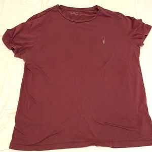 All Saints Mens T Shirts Short Sleeve Crew Neck Maroon Ramskull